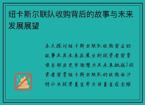 纽卡斯尔联队收购背后的故事与未来发展展望